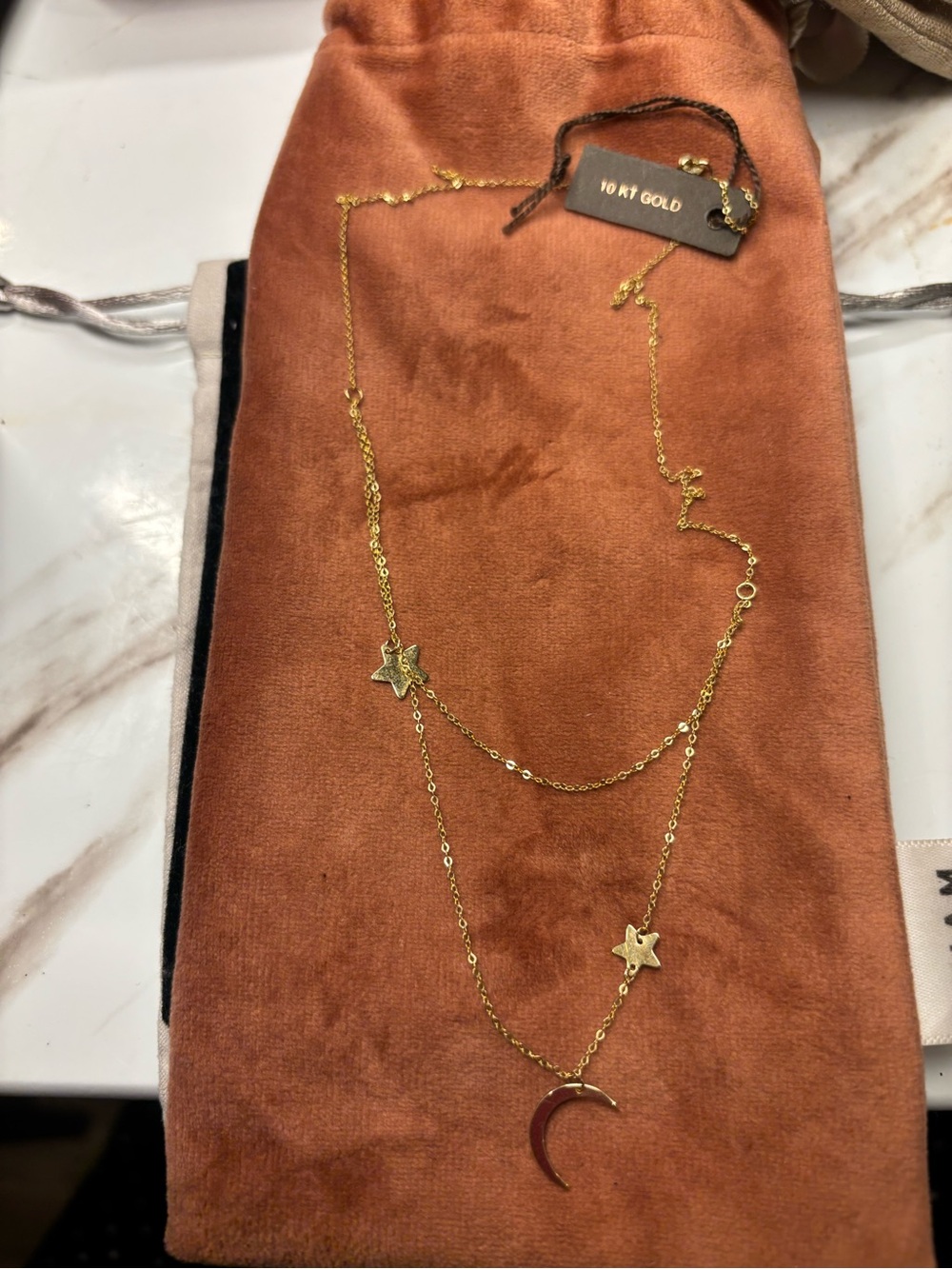 10K Gold Double-Layer Star & Crescent Necklace - Gold